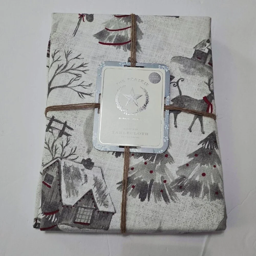 NWT Rachel Ashwell Tablecloth Christmas “The Prairie” 70” Round 100% Cotton